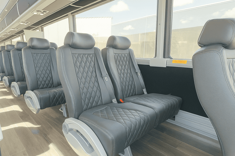 interior of League City Minibus Company charter bus