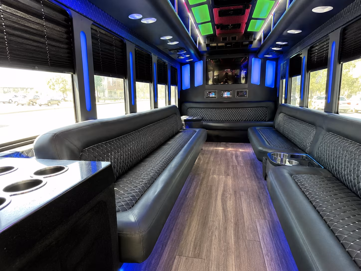 league city 15 passenger party bus inside