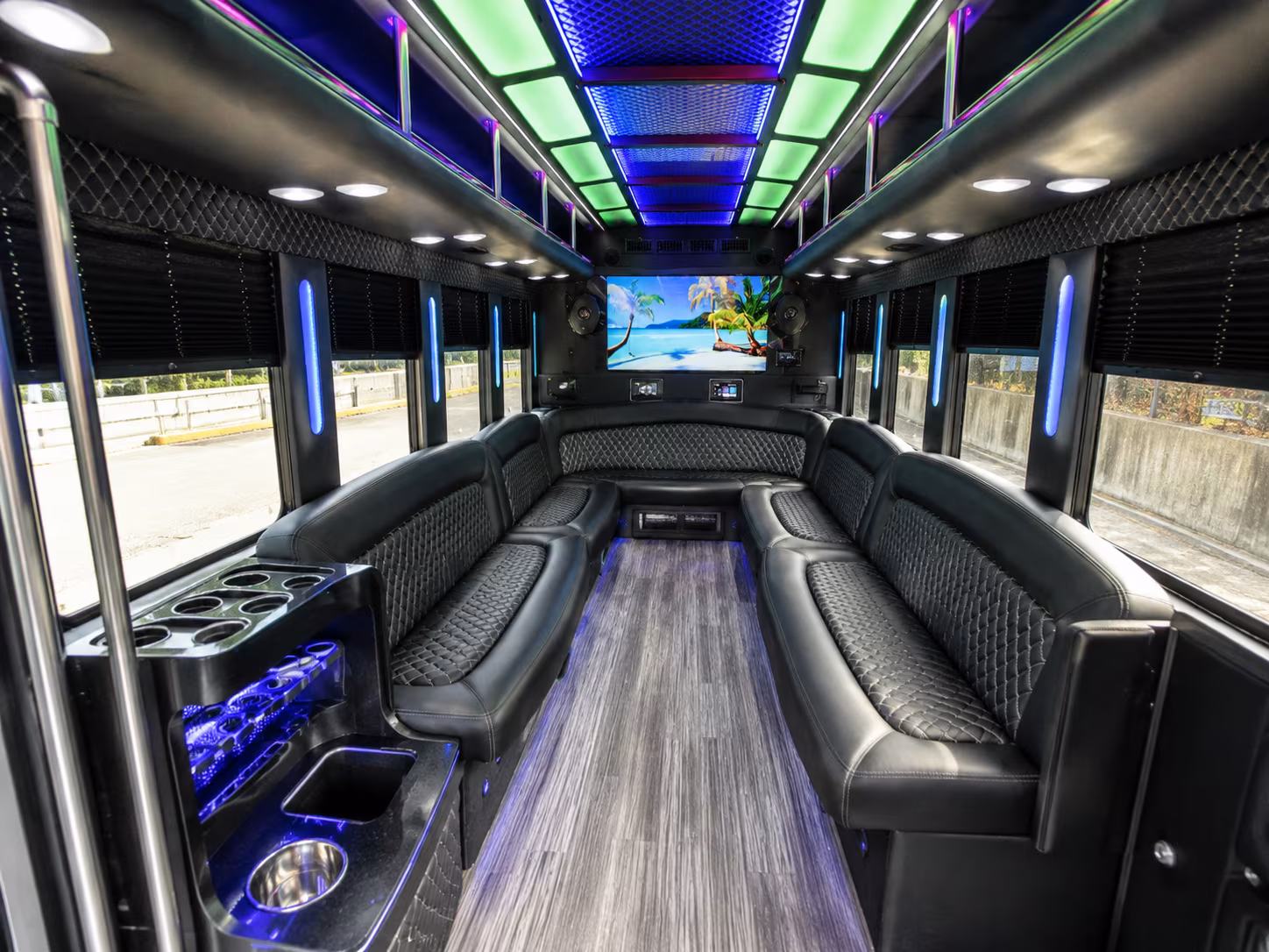 league city 18 passenger party bus inside