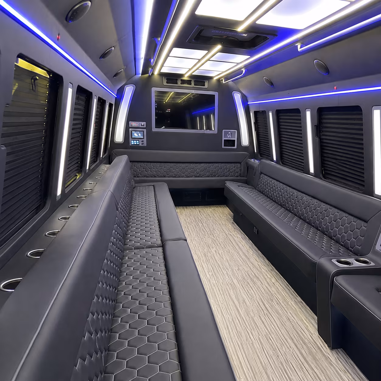 league city 40 passenger party bus inside